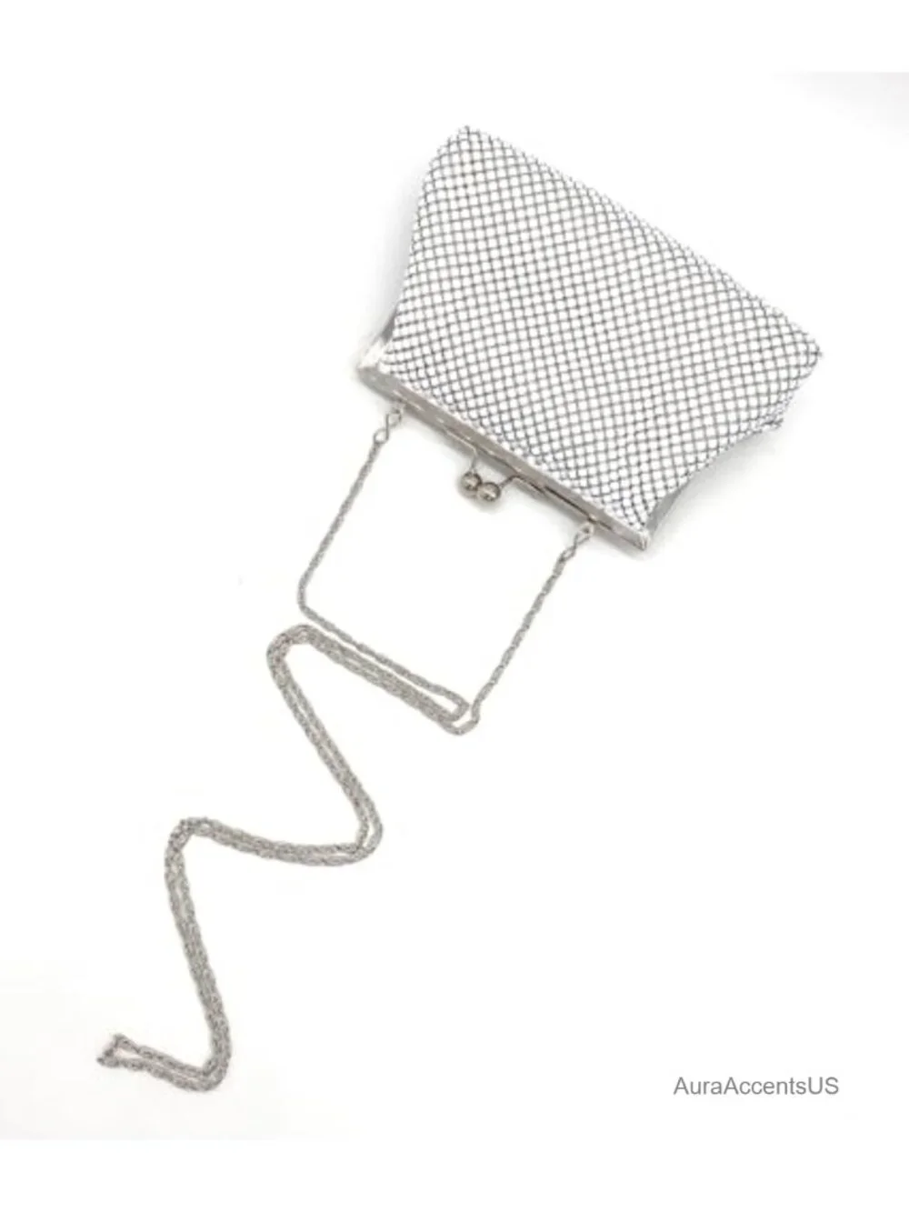 Vintage Metal Mesh Mini Evening Clutch with Kiss Lock & Chain Strap
